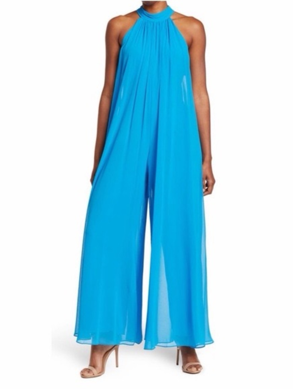 fab'rik Turquoise Halter Wide-Leg Jumpsuit